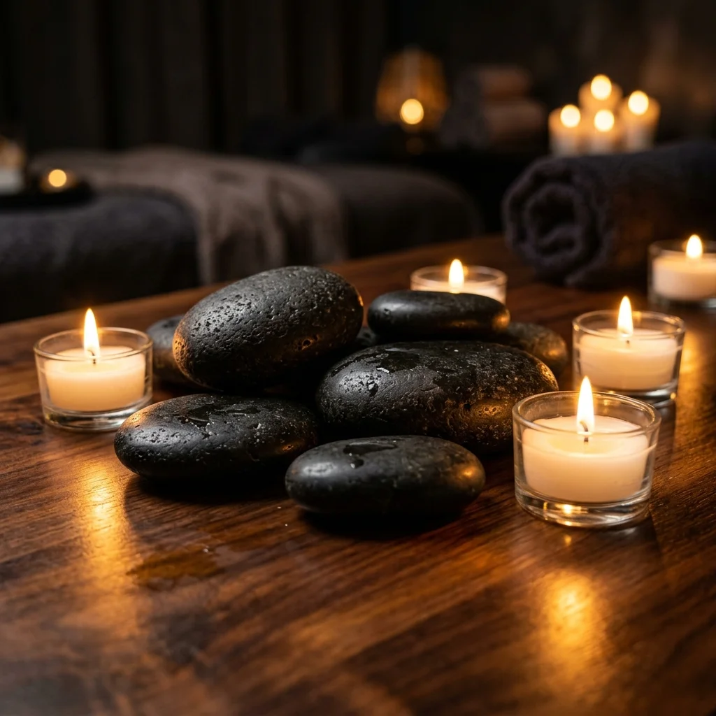 Detalle de velas y piedras